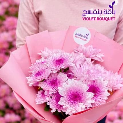 باقة السحر الوردي ورد الاقحوان او الكريز الوردي