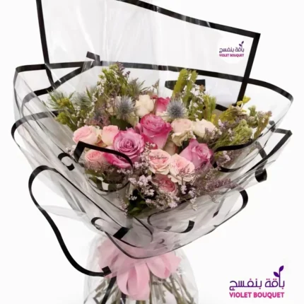 باقة ورود وردية – بوكيه ورد ناعم وملون للهدايا المبهجة